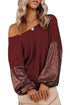 Sequin Patchwork Sleeve Open Back Waffle Knit Top